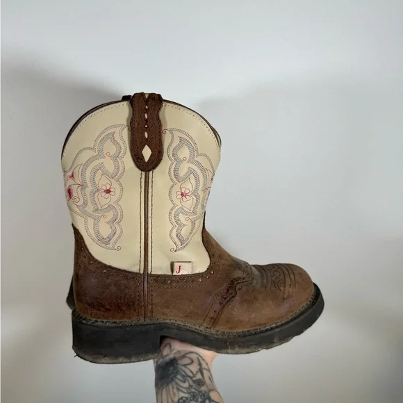 Justin Gypsy Brown Leather Western Boots Size 7.5 - Picture 4 of 11